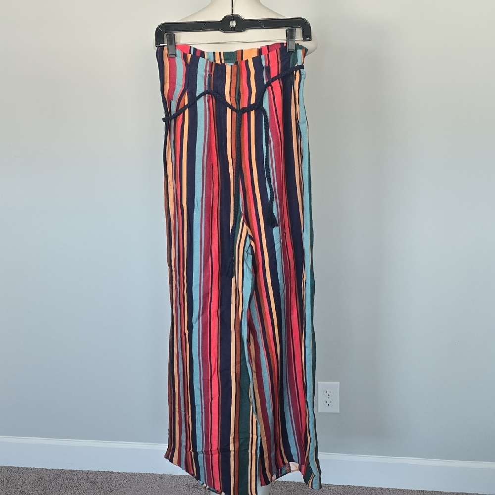 Farm Rio for Anthropologie striped wide leg linen blend pants-S